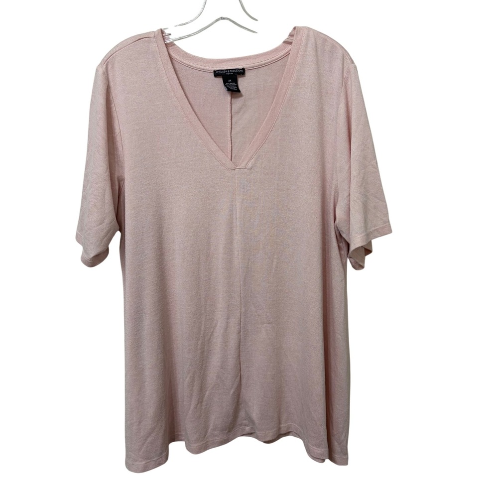 Chelsea & Theodore Woman Pink V-Neck Short Sleeve Knit Top 2X RN 93178